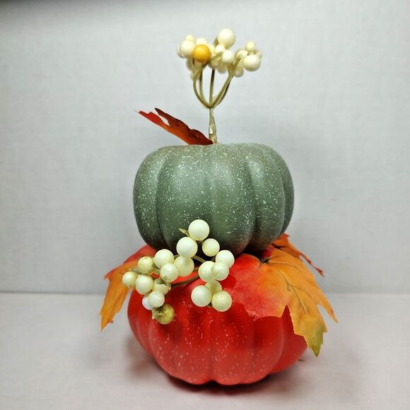 Perfect Harvest Stacked Pumpkins Thanksgiving Halloween Fall Autumn Multicolor - Picture 8 of 15